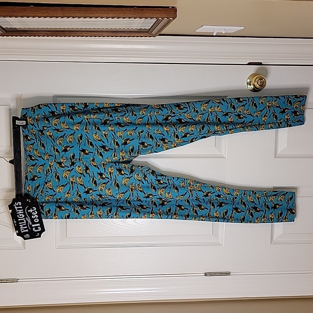 LuLaRoe Leggings Tall & Curvy Bird Pattern Teal Green Yellow Black Blue